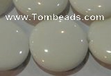 CAG3450 15.5 inches 30mm flat round white agate gemstone beads