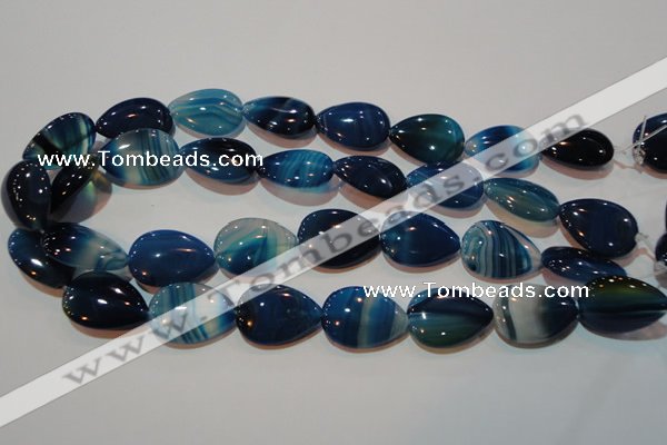 CAG3472 15.5 inches 18*25mm flat teardrop blue line agate beads