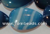 CAG3474 15.5 inches 25*35mm flat teardrop blue line agate beads