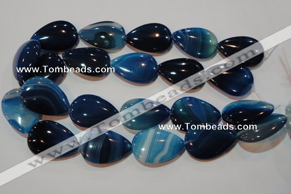 CAG3474 15.5 inches 25*35mm flat teardrop blue line agate beads