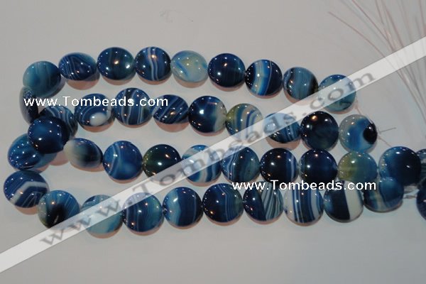 CAG3490 15.5 inches 20mm flat round blue line agate beads