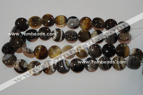 CAG3505 15.5 inches 20mm flat round brown line agate beads