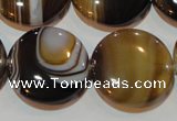 CAG3506 15.5 inches 25mm flat round brown line agate beads