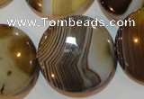 CAG3507 15.5 inches 30mm flat round brown line agate beads