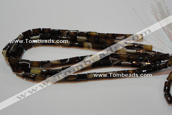 CAG3509 15.5 inches 7*12mm faceted column brown line agate beads