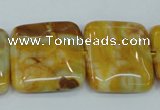 CAG3616 15.5 inches 25*25mm square yellow crazy lace agate beads