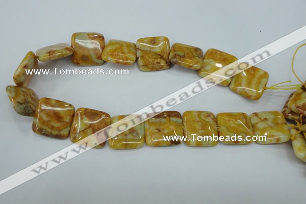 CAG3616 15.5 inches 25*25mm square yellow crazy lace agate beads