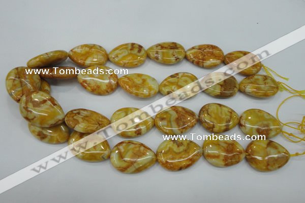 CAG3630 15.5 inches 22*30mm flat teardrop yellow crazy lace agate beads