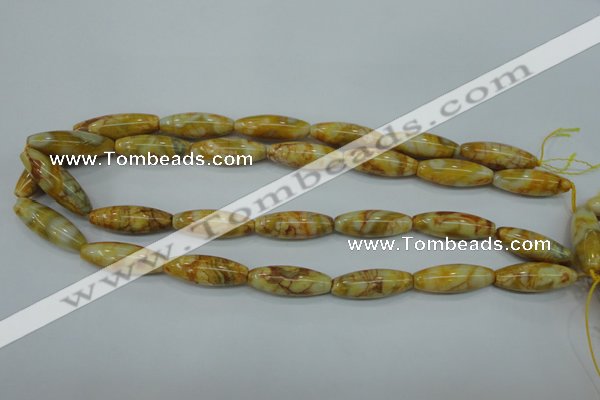 CAG3633 15.5 inches 10*30mm rice yellow crazy lace agate beads