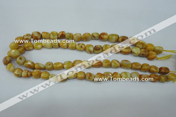 CAG3635 15.5 inches 10*12mm nuggets yellow crazy lace agate beads