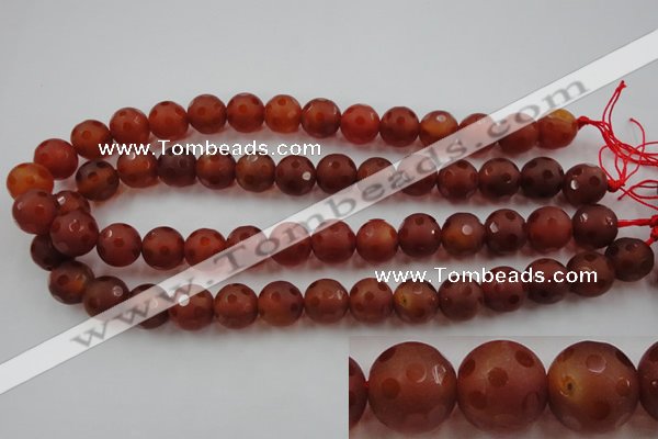 CAG3664 15.5 inches 14mm carved round matte red agate beads