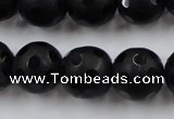 CAG3674 15.5 inches 14mm carved round matte black agate beads