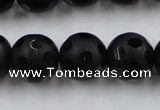 CAG3675 15.5 inches 16mm carved round matte black agate beads