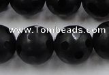 CAG3676 15.5 inches 18mm carved round matte black agate beads