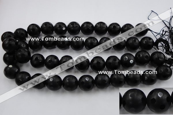 CAG3676 15.5 inches 18mm carved round matte black agate beads