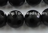 CAG3678 15.5 inches 22mm carved round matte black agate beads