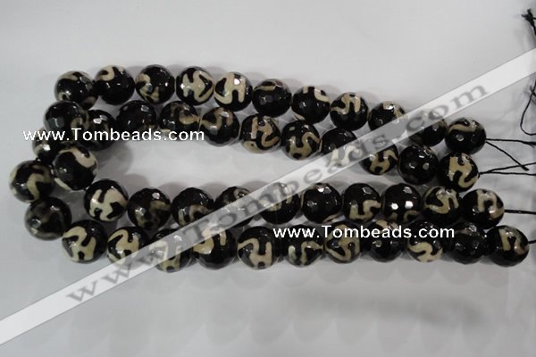 CAG3855 15.5 inches 16mm faceted round tibetan agate beads wholesale