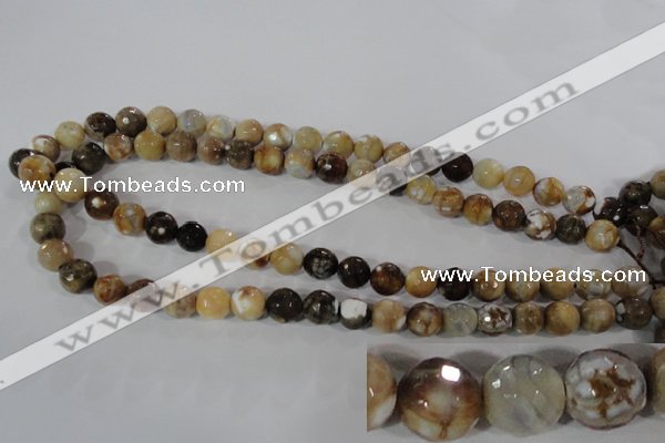 CAG3863 15.5 inches 10mm faceted round fire crackle agate beads