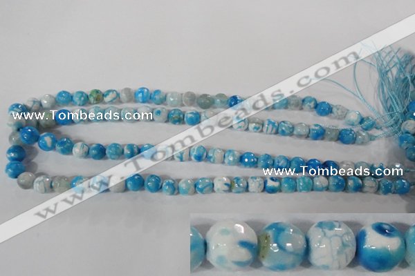 CAG3872 15.5 inches 8mm faceted round fire crackle agate beads