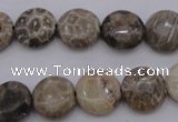 CAG3905 15.5 inches 12mm flat round chrysanthemum agate beads