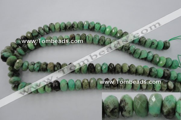 CAG3914 15.5 inches 7*12mm faceted rondelle green grass agate beads