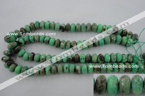 CAG3915 15.5 inches 8*14mm faceted rondelle green grass agate beads