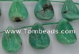 CAG3948 Top-drilled 13*18mm leaf green grass agate beads