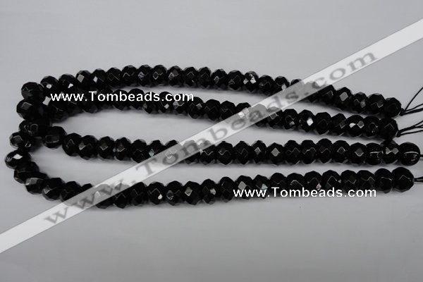 CAG3995 15.5 inches 8*12mm faceted rondelle black agate beads