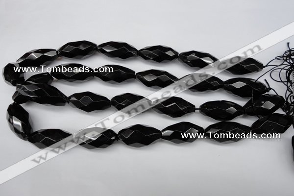 CAG4005 15.5 inches 15*30mm faceted rice black agate beads