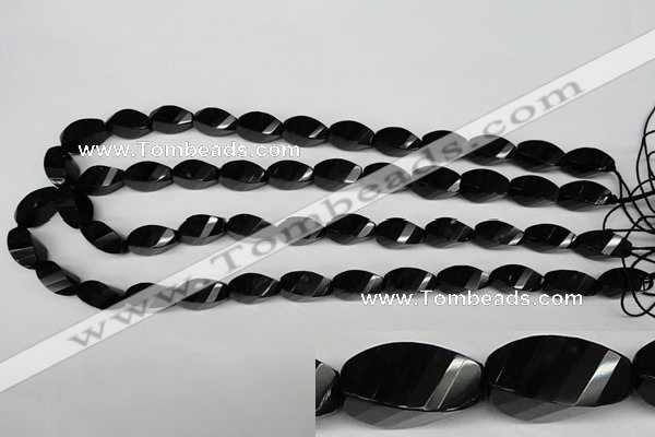 CAG4009 15.5 inches 8*16mm faceted & twisted rice black agate beads