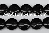 CAG4012 15.5 inches 14mm flat round black agate beads