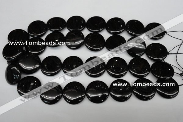 CAG4016 15.5 inches 25mm flat round black agate beads