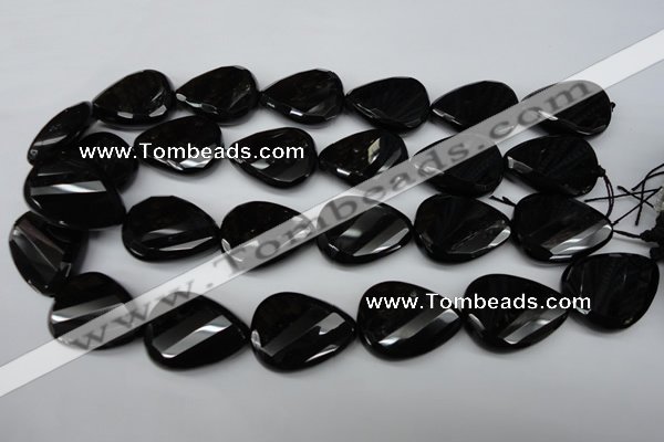 CAG4035 15.5 inches 22*30mm faceted & twisted teardrop black agate beads