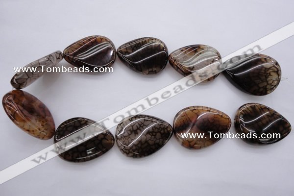 CAG4101 15.5 inches 30*40mm twisted flat teardrop dragon veins agate beads