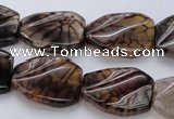 CAG4111 15.5 inches 18*25mm twisted rectangle dragon veins agate beads