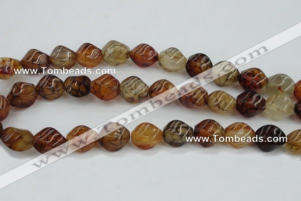 CAG4151 15.5 inches 10*14mm twisted rice dragon veins agate beads