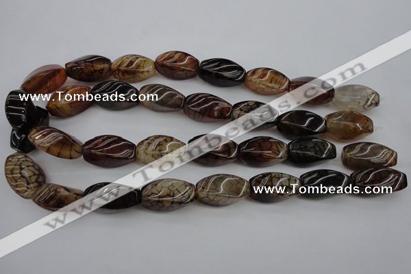 CAG4155 15.5 inches 13*25mm twisted rice dragon veins agate beads