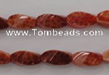 CAG4181 15.5 inches 7*14mm faceted & twisted rice natural fire agate beads