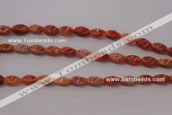 CAG4185 15.5 inches 6*12mm twisted rice natural fire agate beads