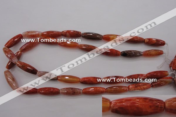 CAG4196 15.5 inches 9*25mm faceted rice natural fire agate beads