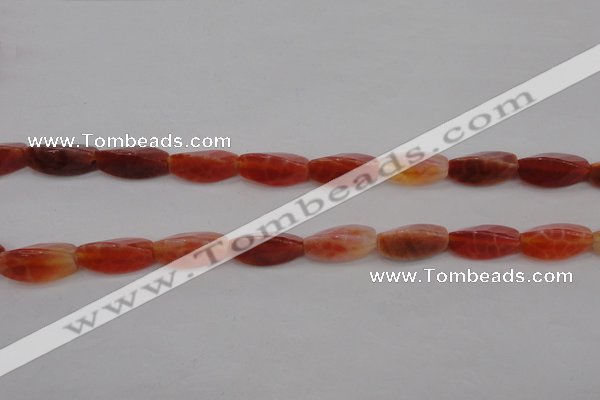 CAG4201 7*14mm faceted & twisted trihedron natural fire agate beads