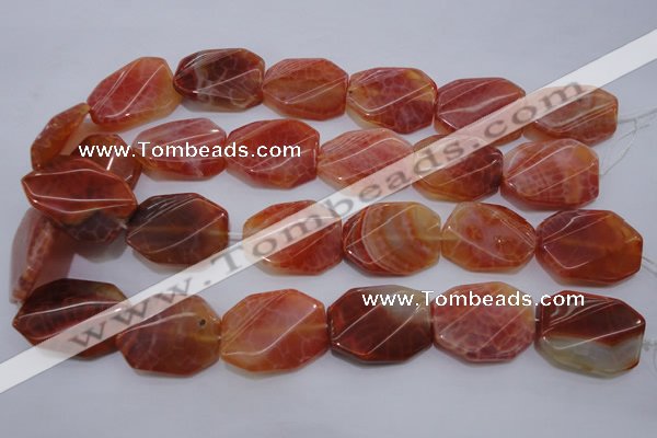 CAG4242 22*30mm faceted & twisted octagonal natural fire agate beads