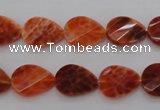 CAG4282 10*14mm faceted & twisted teardrop natural fire agate beads