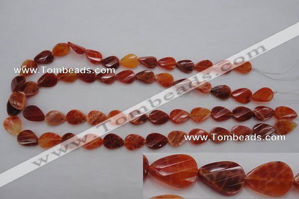 CAG4282 10*14mm faceted & twisted teardrop natural fire agate beads