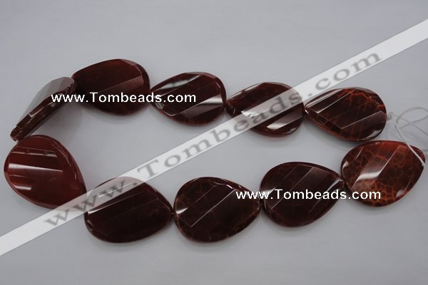 CAG4285 30*40mm faceted & twisted teardrop natural fire agate beads