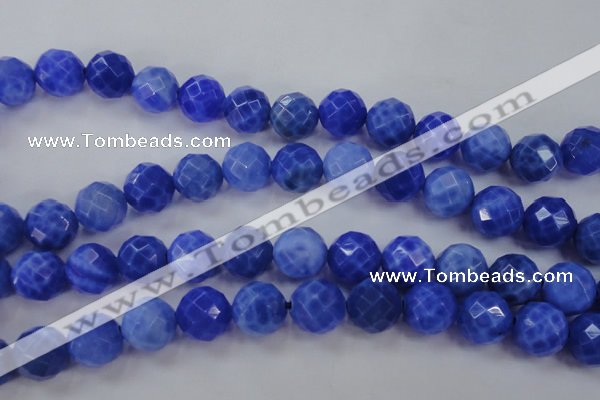 CAG4314 15.5 inches 12mm faceted round dyed blue fire agate beads