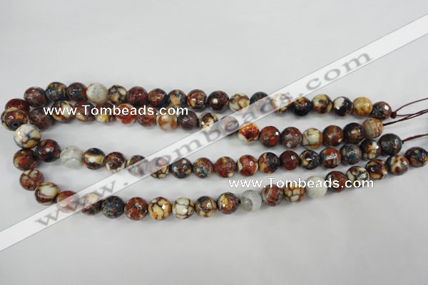 CAG4525 15.5 inches 10mm faceted round fire crackle agate beads