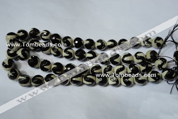 CAG4674 15.5 inches 12mm faceted round tibetan agate beads wholesale