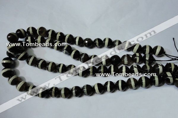 CAG4678 15.5 inches 12mm faceted round tibetan agate beads wholesale