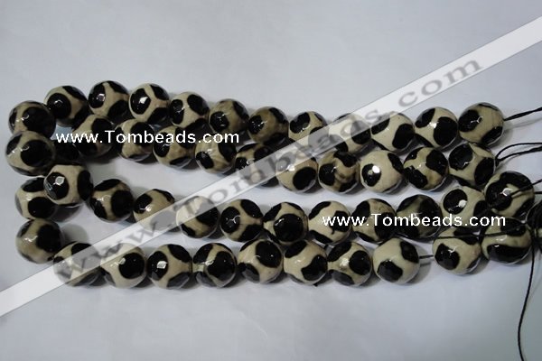 CAG4684 15.5 inches 16mm faceted round tibetan agate beads wholesale